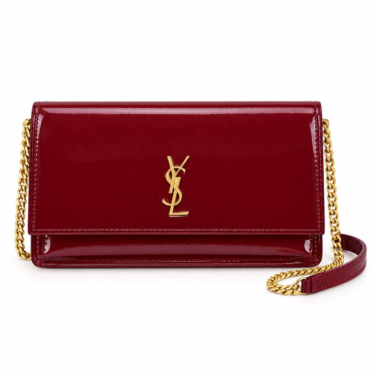 YSL Saint Laurent Kate Chain Bag in Burgundy Patent Leather