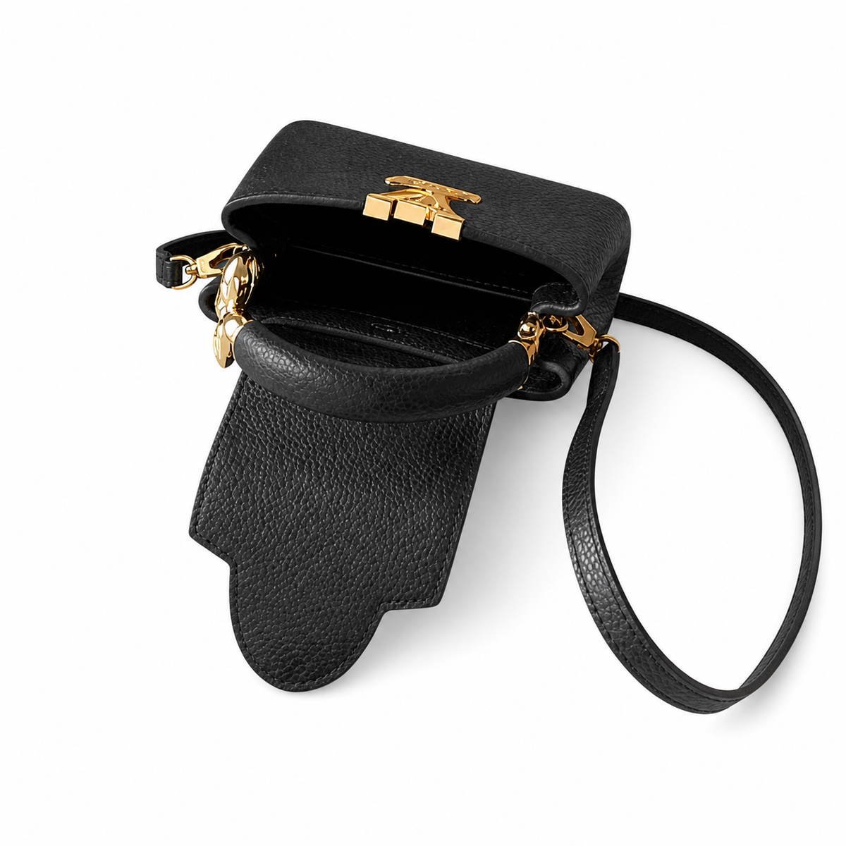 Louis Vuitton Capucines Mini Black Taurillon Leather Handbag with Gold Chain