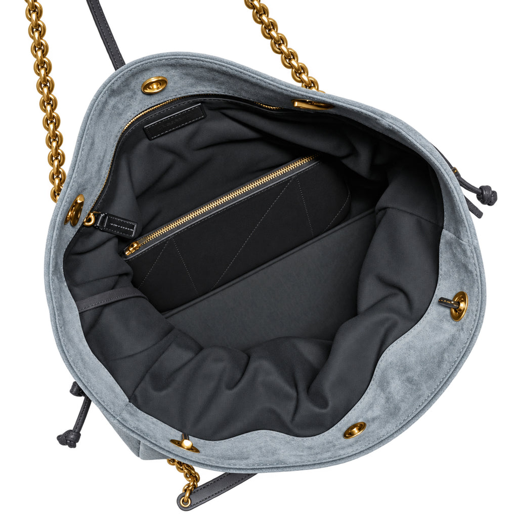 YSL Saint Laurent Jamie Tote Bag Blue Suede Gold Chain