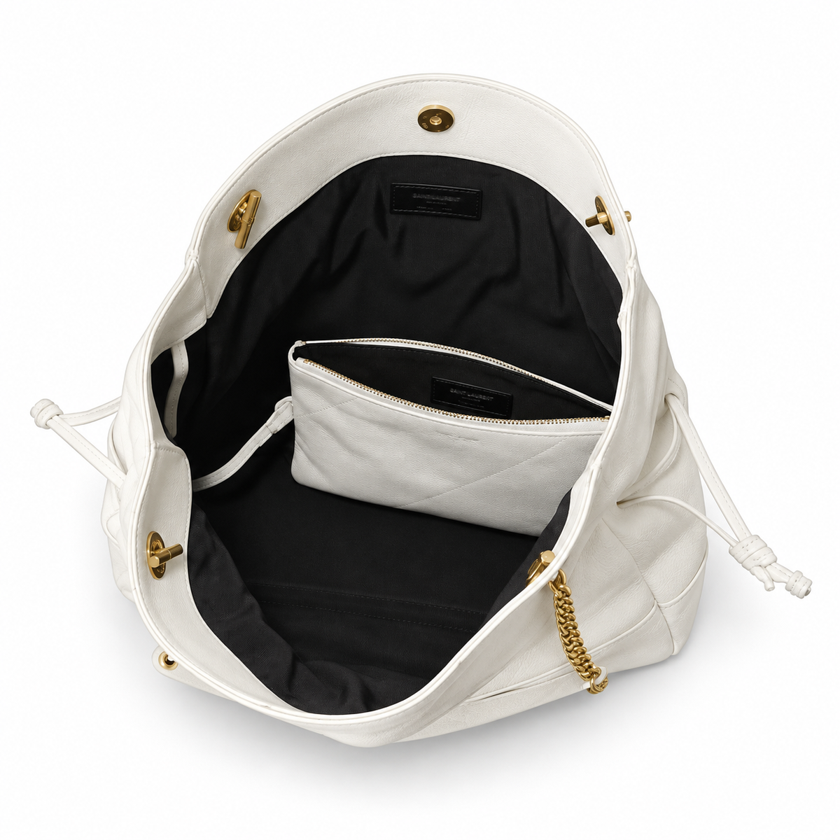 YSL Saint Laurent Jamie Tote White Leather Gold Chain