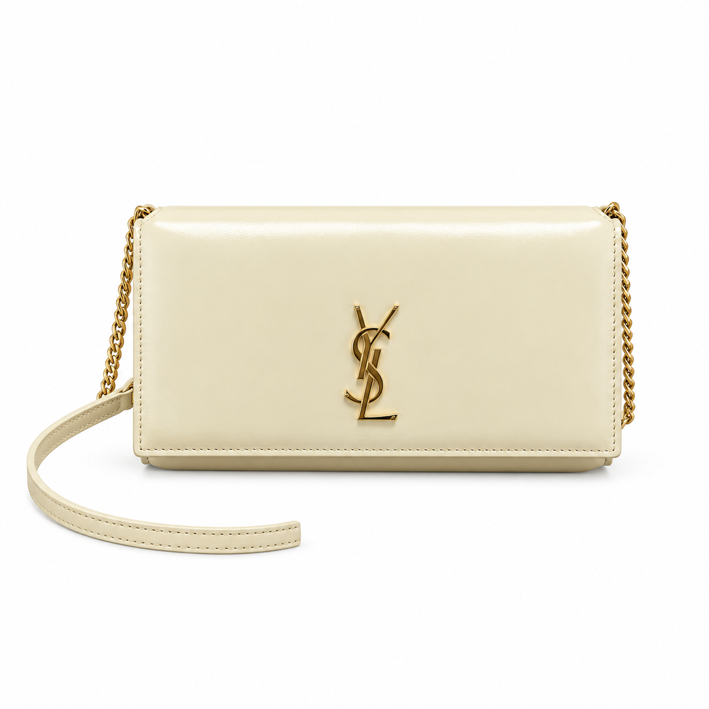 Saint Laurent Kate Chain Wallet Bag in Ivory Crème Leather