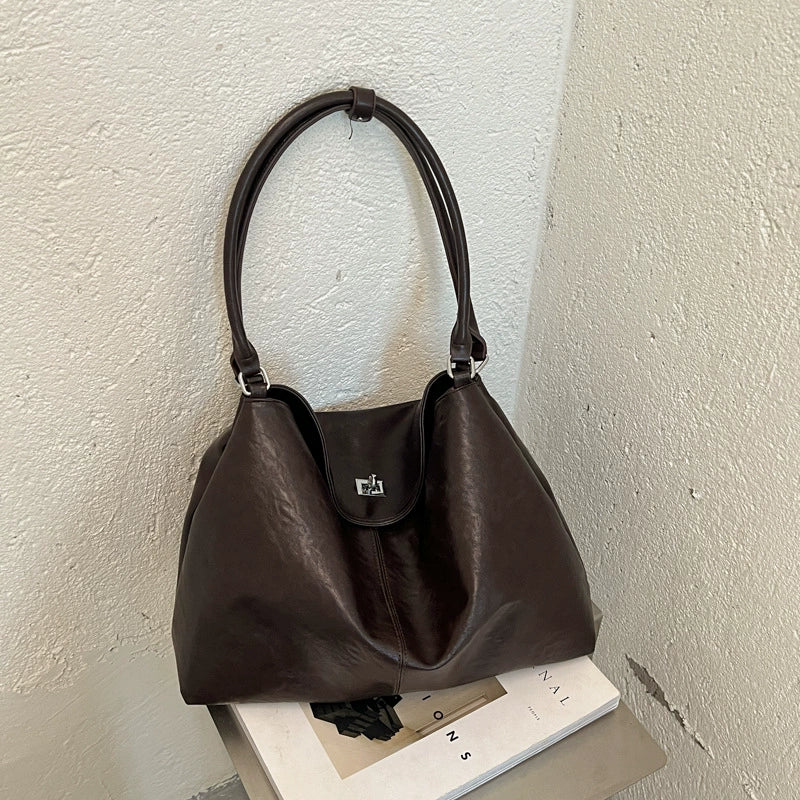 Dark Brown Soft Hobo Bag – Tassel Turn-Lock