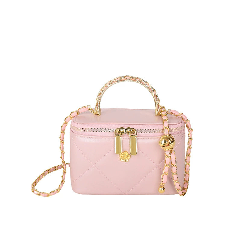 Red Quilted Vanity Box Bag – Gold Chain Camellia