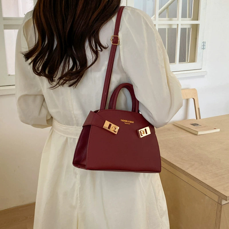 Blush Pink Structured Satchel – Gold Lock Bow
