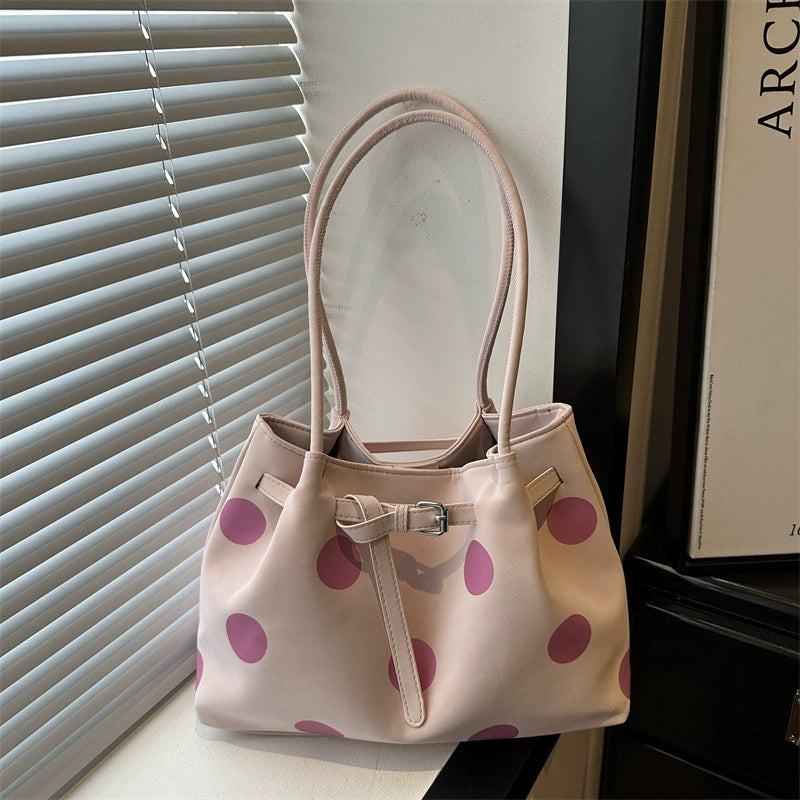 Polka Dot Bucket Tote – Brown Blue Belt Buckle