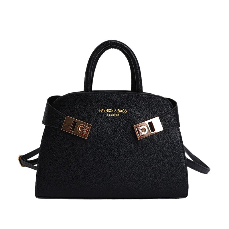 Blush Pink Structured Satchel – Gold Lock Bow