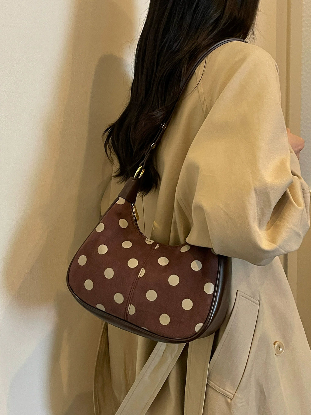 Black Polka Dot Hobo Bag – Gold Rivet Crescent