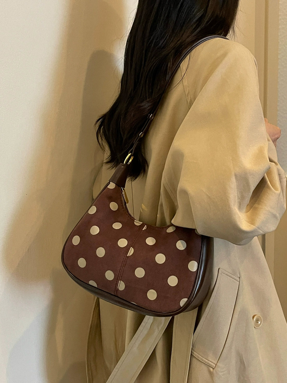 Black Polka Dot Hobo Bag – Gold Rivet Crescent