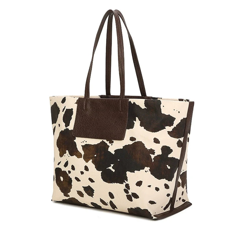 Cow Print Large Shoulder Tote Bag