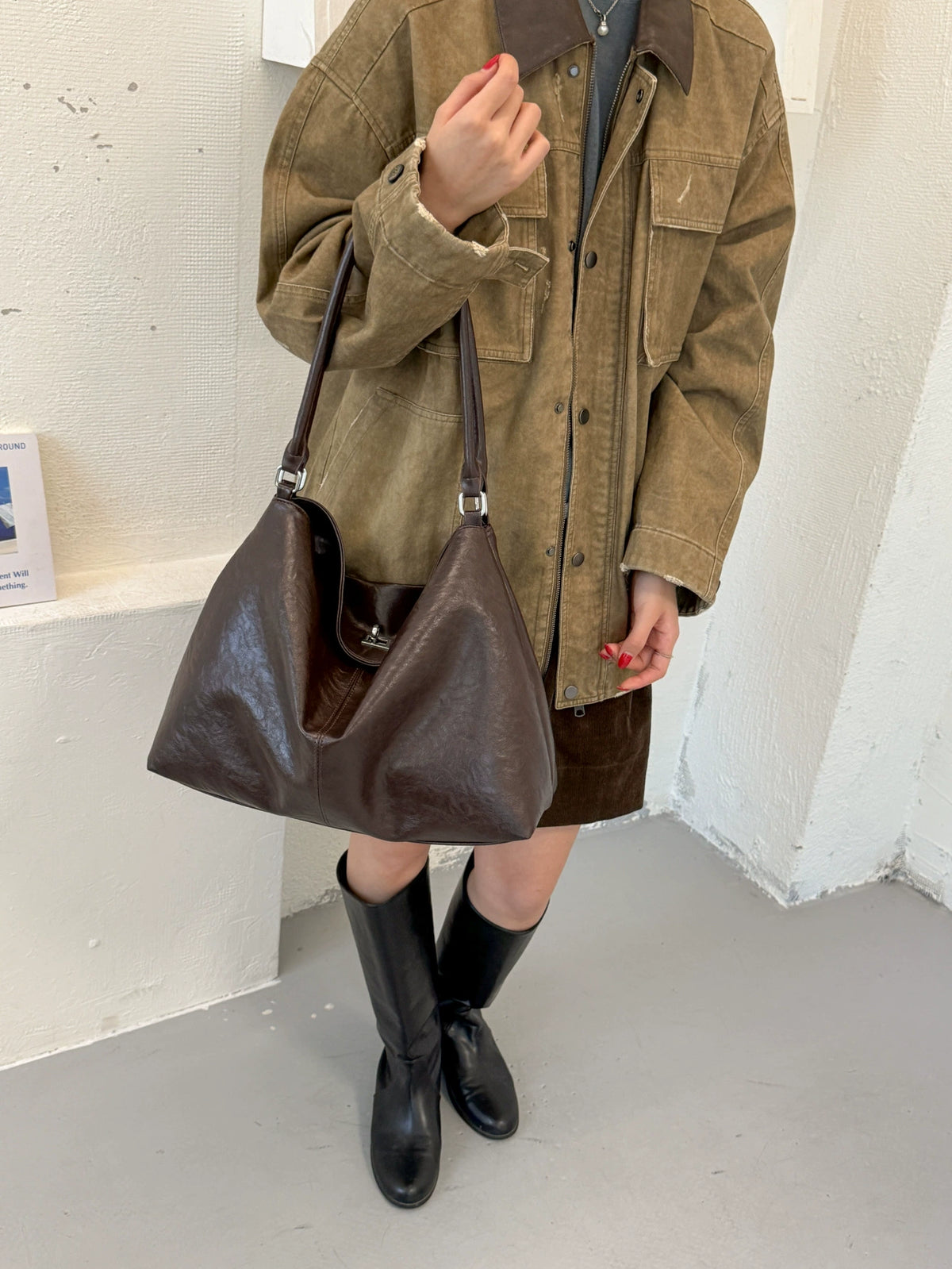 Dark Brown Soft Hobo Bag – Tassel Turn-Lock