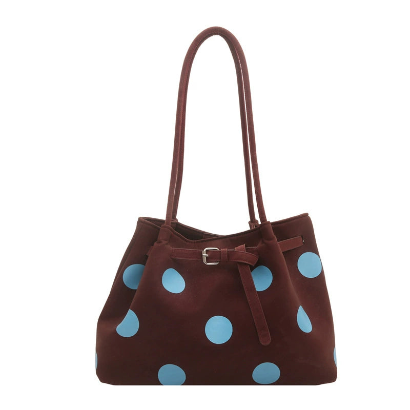 Polka Dot Bucket Tote – Brown Blue Belt Buckle