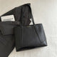 Black Large Matte Faux Leather Tote Bag Set with Detachable Mini Pouch and Dual Flat Top Handles