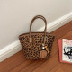 Leopard Print Canvas Tote – Brown Trim Wood Bead