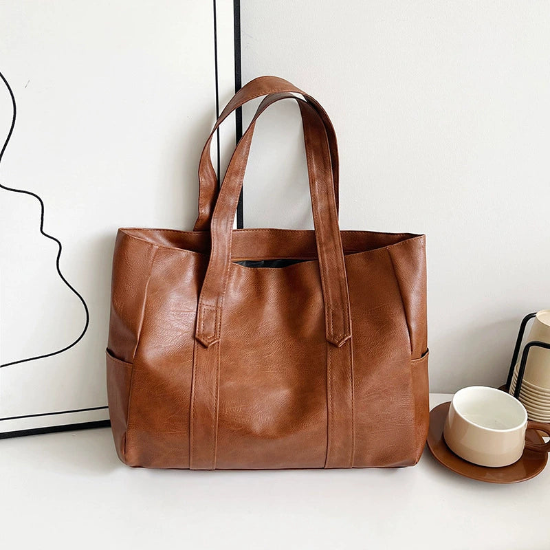 Large Vintage Wax Leather Tote – Cognac Brown