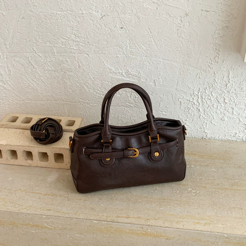 Cream Litchi Leather Tote – Gold Lock Birkin Style