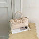 Cream Litchi Leather Tote – Gold Lock Birkin Style