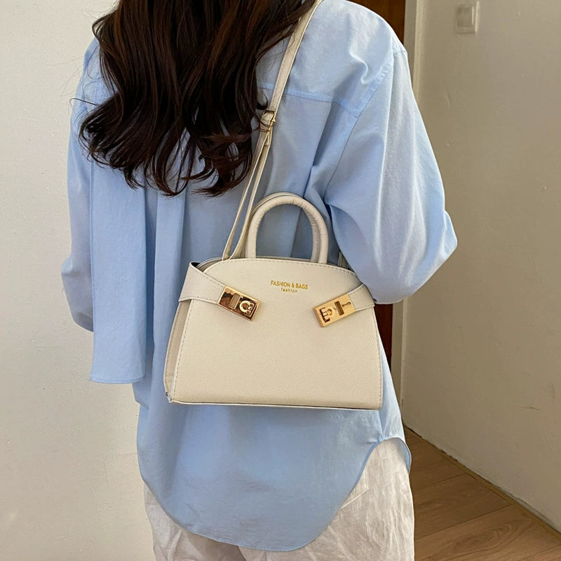 Blush Pink Structured Satchel – Gold Lock Bow