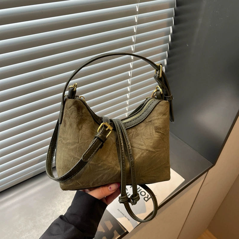 Vintage Brown Crinkle Leather Hobo – Drawstring