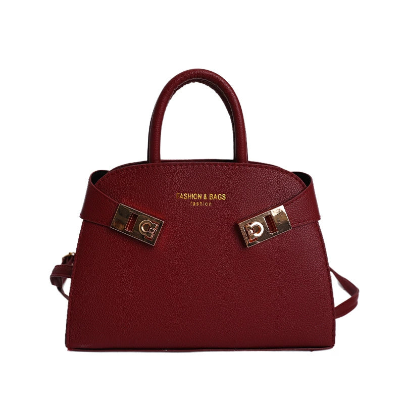 Blush Pink Structured Satchel – Gold Lock Bow