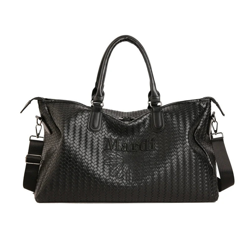 Black Woven Embroidered Weekender Bag
