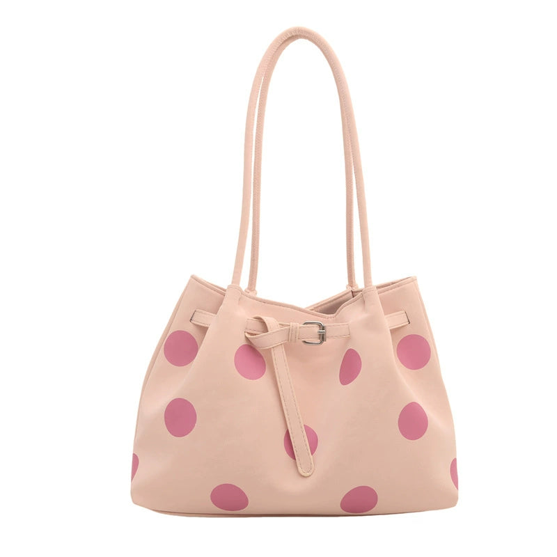 Polka Dot Bucket Tote – Brown Blue Belt Buckle
