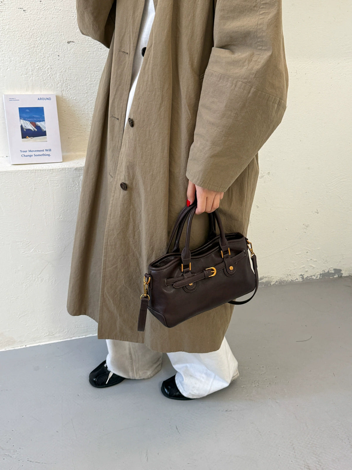 Cream Litchi Leather Tote – Gold Lock Birkin Style
