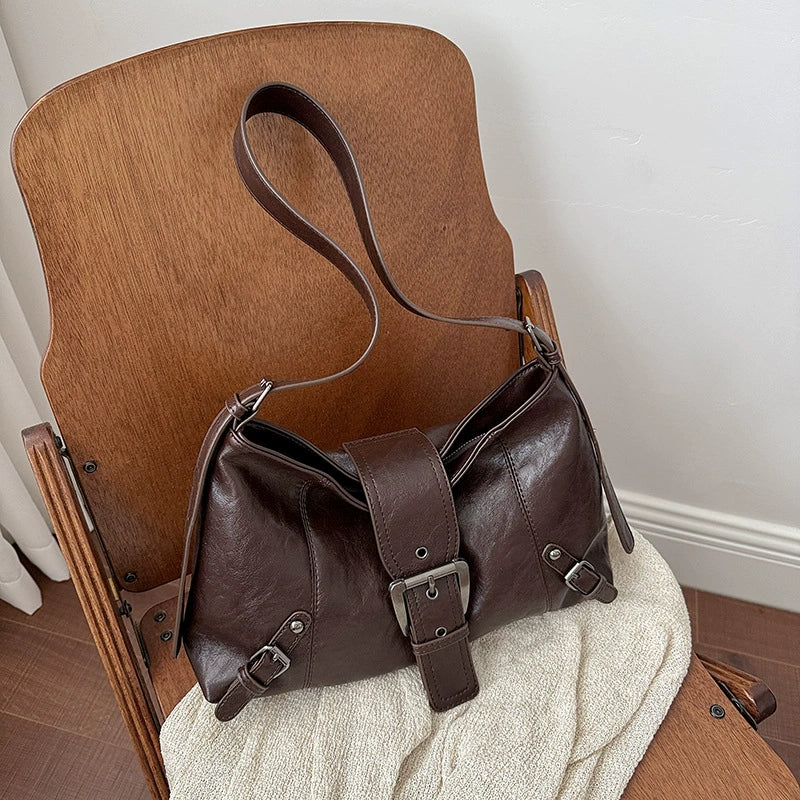 Black Distressed Leather Flap Bag – Belt Buckle