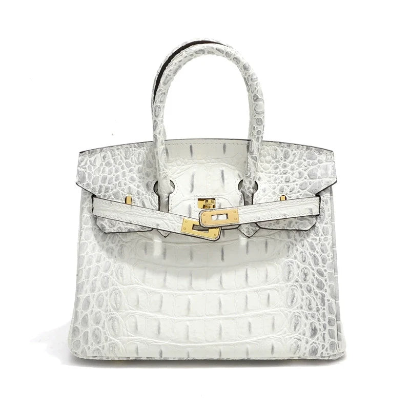 White Croc Embossed Top Handle Bag