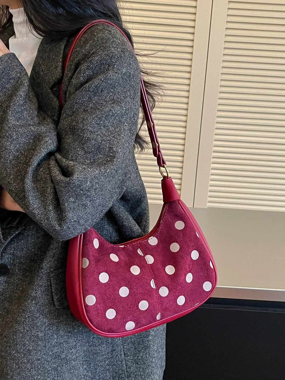 Black Polka Dot Hobo Bag – Gold Rivet Crescent