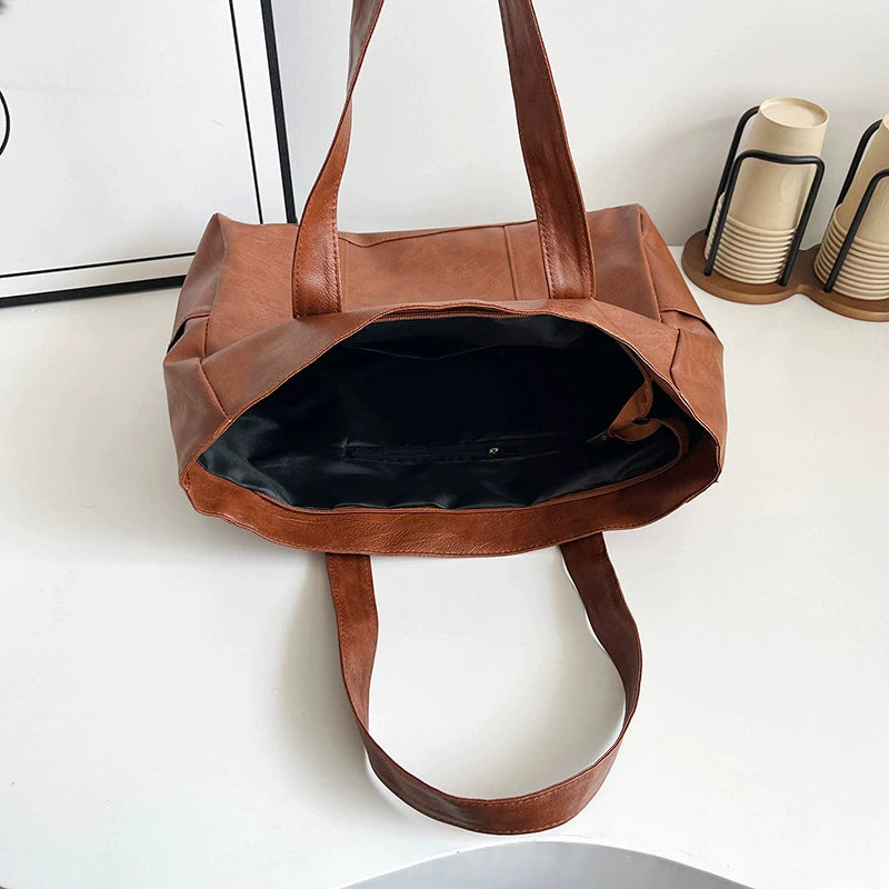 Large Vintage Wax Leather Tote – Cognac Brown
