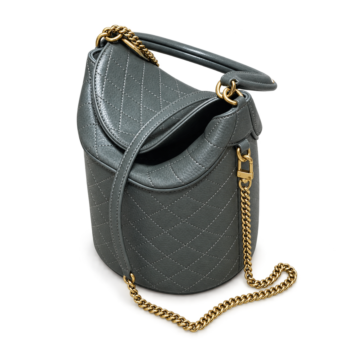 YSL Saint Laurent Gaby Bucket Bag in Khaki Quilted Leather