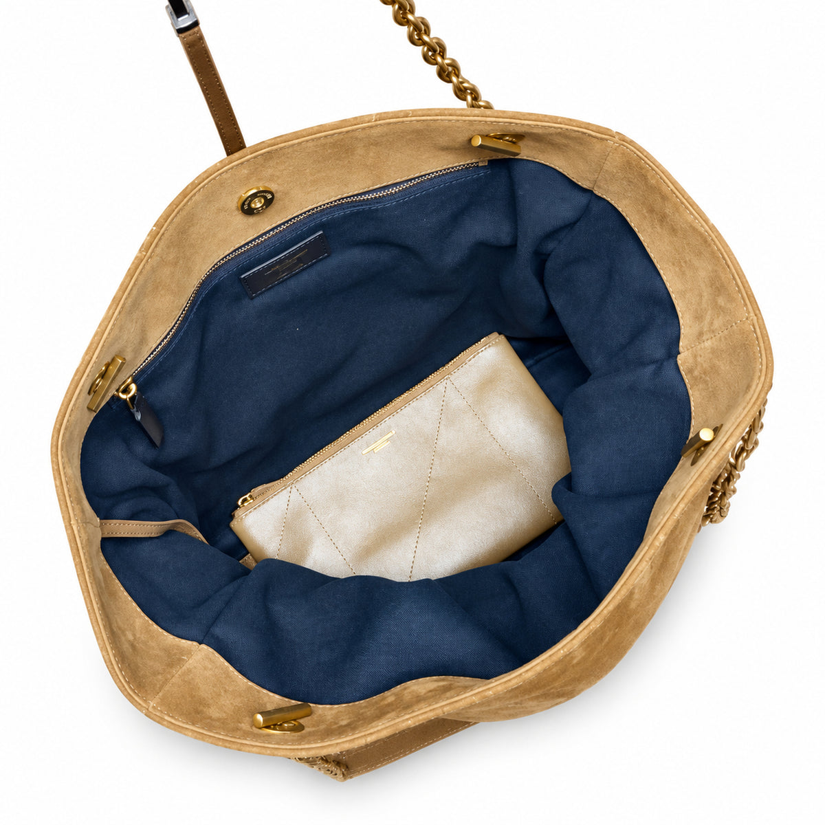YSL Saint Laurent Jamie Tote Bag Camel Suede Gold Chain