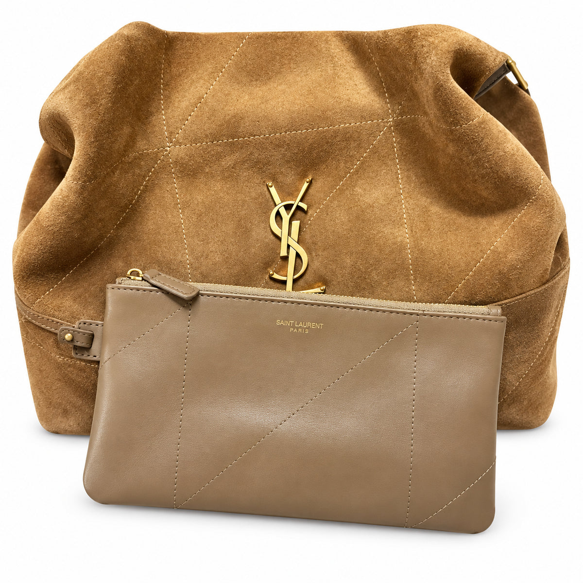 YSL Saint Laurent Jamie Tote Bag Camel Suede Gold Chain