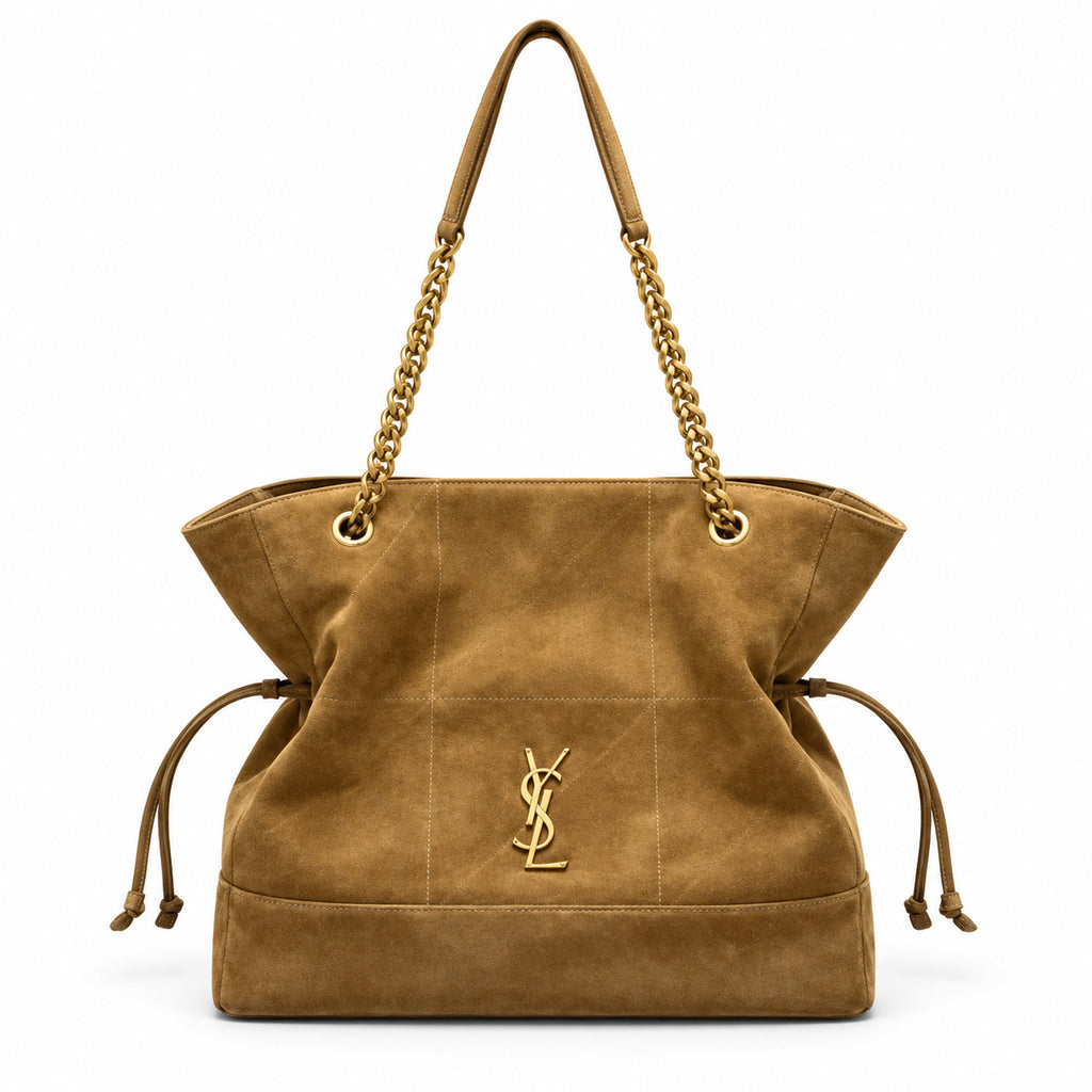 YSL Saint Laurent Jamie Tote Bag Camel Suede Gold Chain