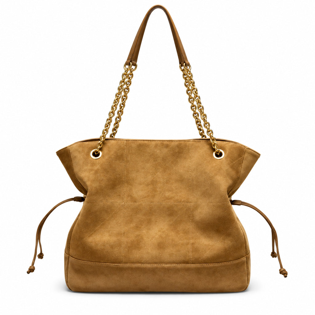 YSL Saint Laurent Jamie Tote Bag Camel Suede Gold Chain