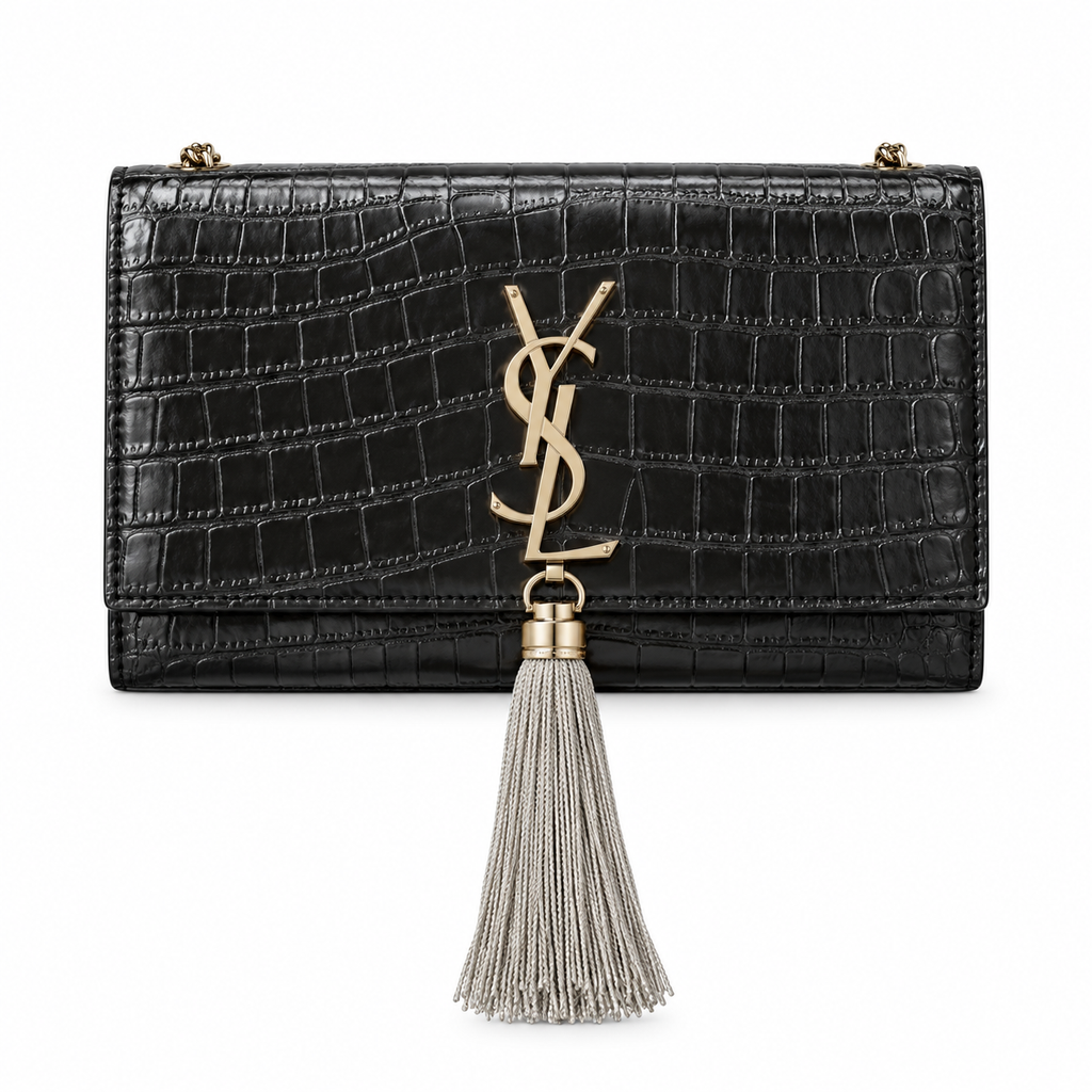 Saint Laurent YSL Kate Tassel Bag – Black Croc Silver Tassel