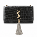 Saint Laurent YSL Kate Tassel Bag – Black Croc Silver Tassel