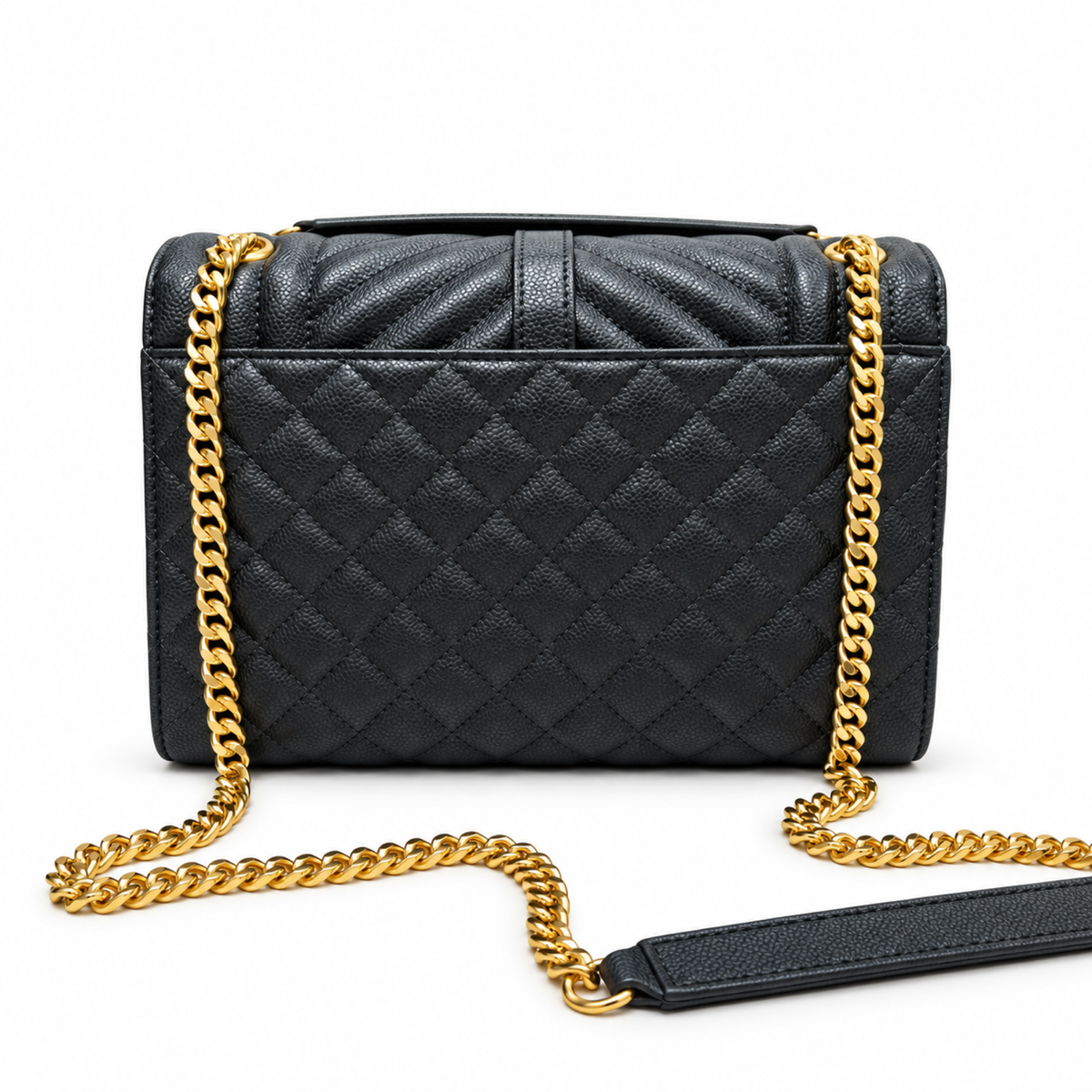 YSL College Quilted Caviar Leather Shoulder Bag Dark Gray