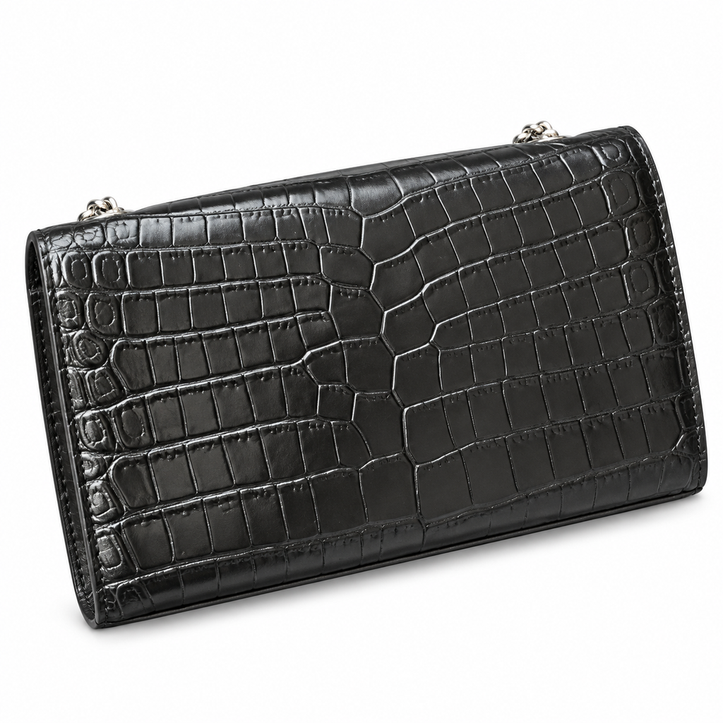 Saint Laurent YSL Kate Tassel Bag – Black Croc Silver Tassel
