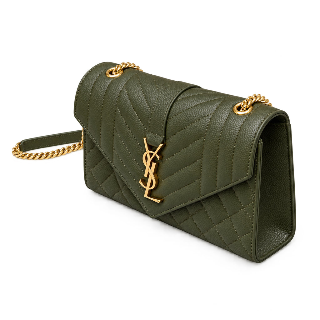 Saint Laurent YSL Envelope Small Bag – Olive Quilted Leather