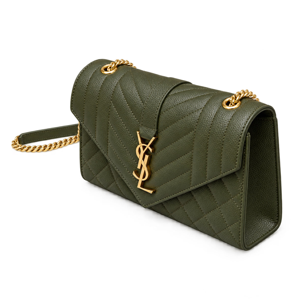 Saint Laurent YSL Envelope Small Bag – Olive Quilted Leather