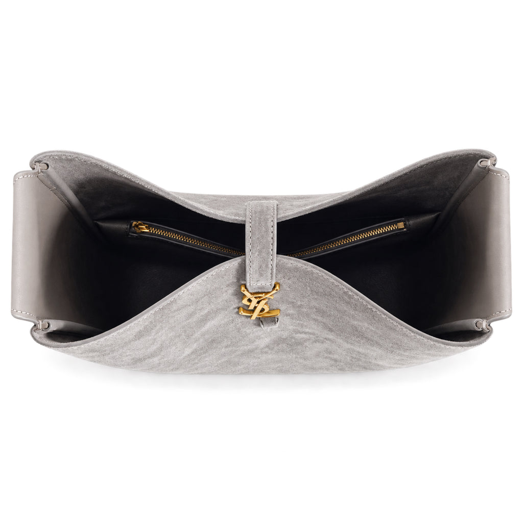 Saint Laurent YSL Le 37 Hobo Bag – Grey Suede Gold
