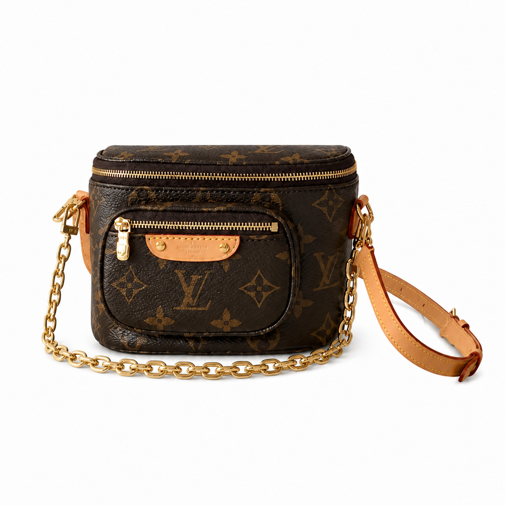Louis Vuitton Mini Bumbag Monogram Canvas with Gold Chain Strap and Vachetta Leather Trim